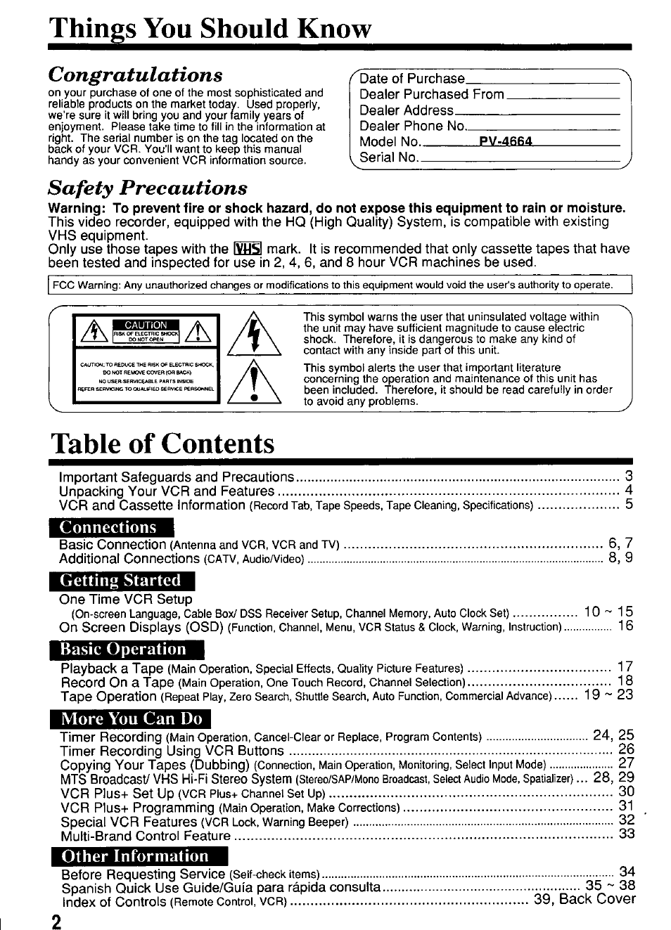 Panasonic PV-4664 User Manual | Page 2 / 40