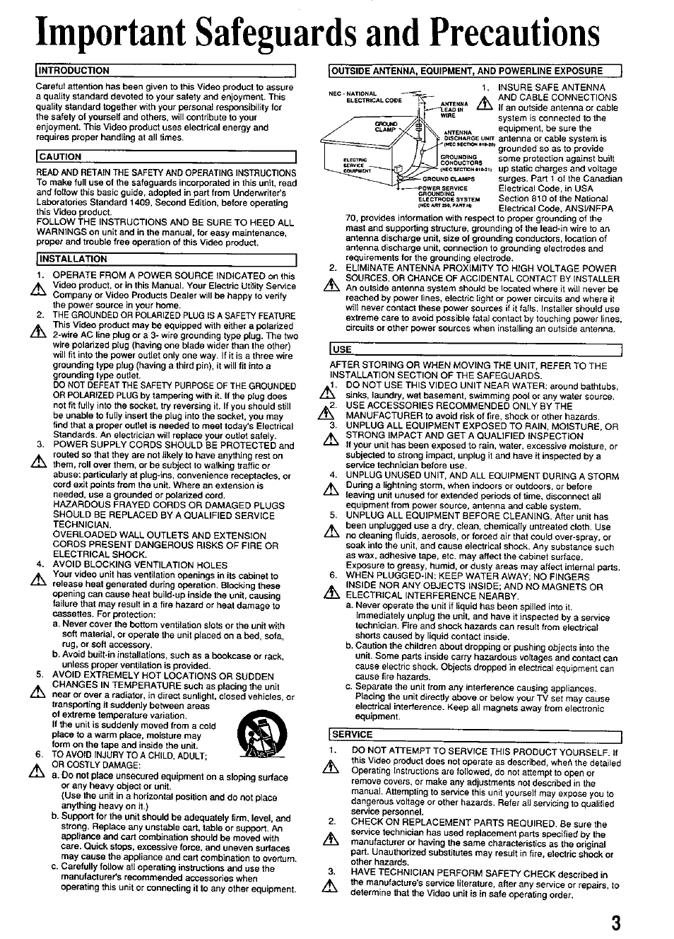 Important safeguards and precautions | Panasonic PV-4664 User Manual | Page 3 / 40