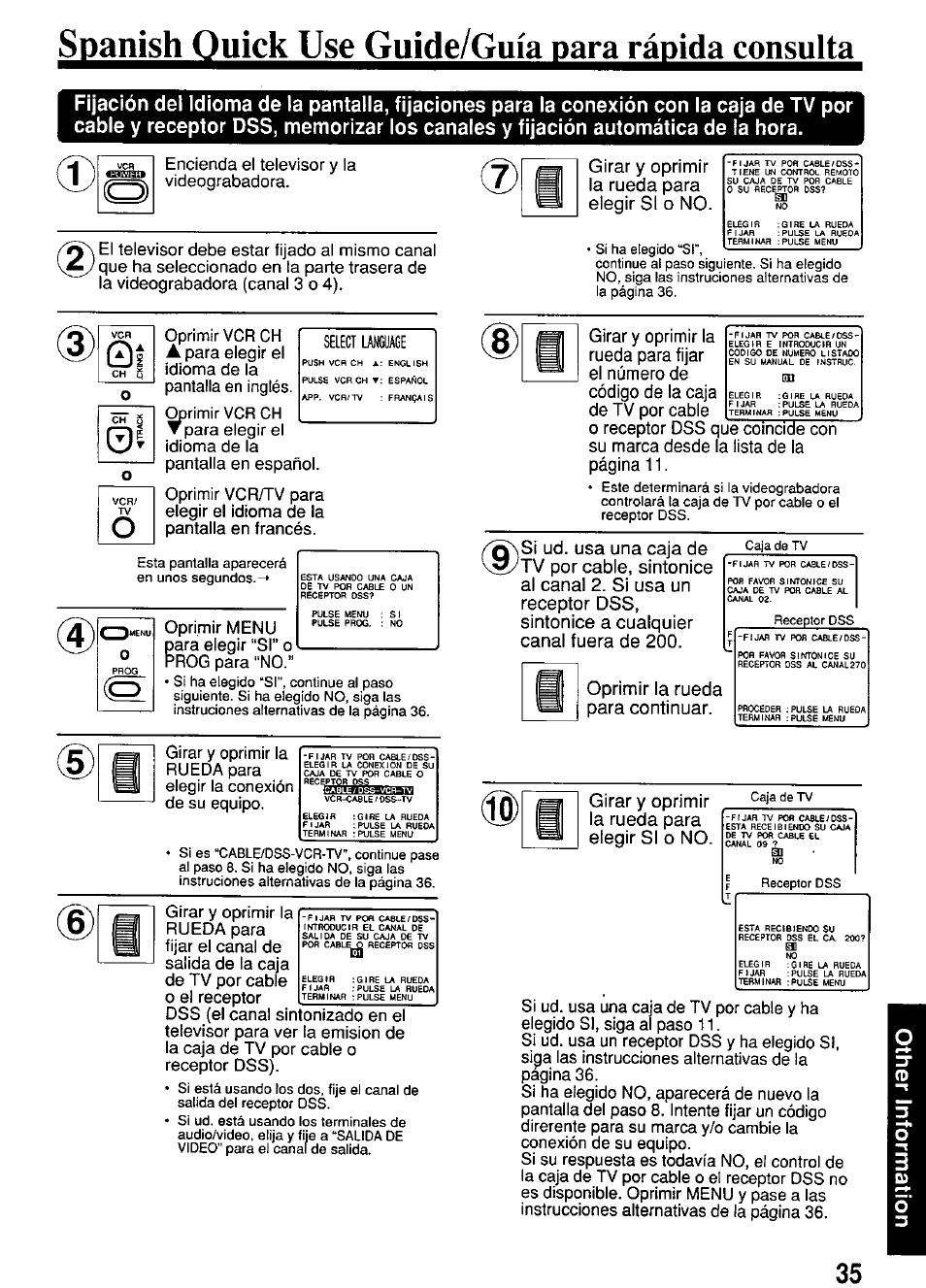Sganish^2íií£!líí2l£lüáé¿£iiíá£áeájíáfiíáá, Girar y oprimir la rueda para elegir si o no, Oprimir menu para elegir “si” o prog para "no | Oprimir la rueda para continuar | Panasonic PV-4664 User Manual | Page 35 / 40