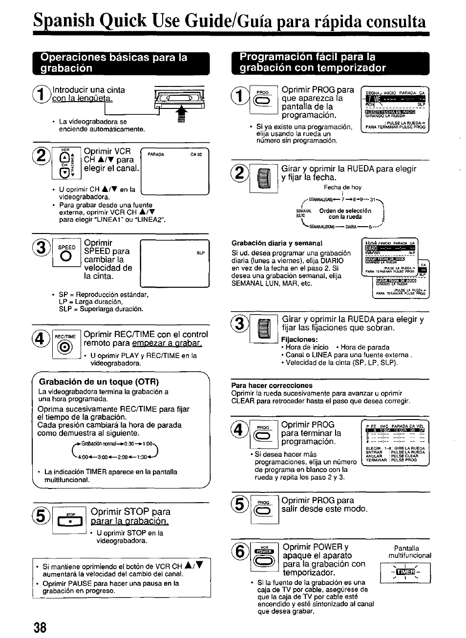 Spanish quick use guide/guia para rápida consulta | Panasonic PV-4664 User Manual | Page 38 / 40