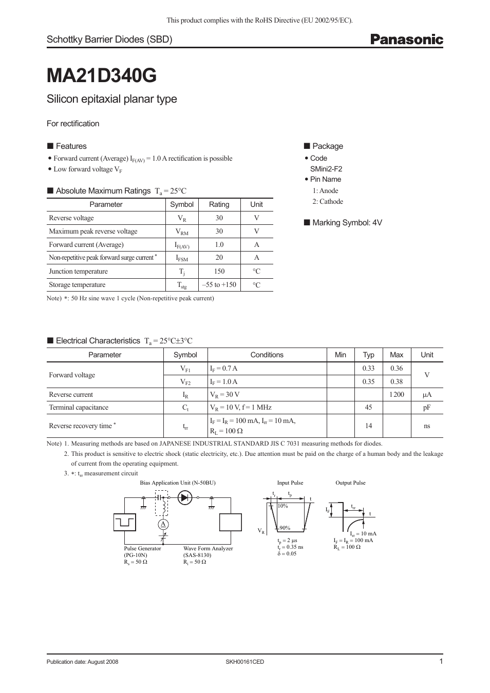 Panasonic MA21D340G User Manual | 4 pages