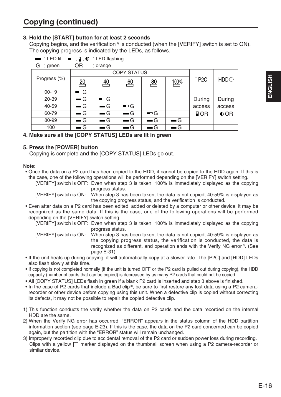 Copying (continued), E-16 | Panasonic AJ-PCS060G User Manual | Page 17 / 96