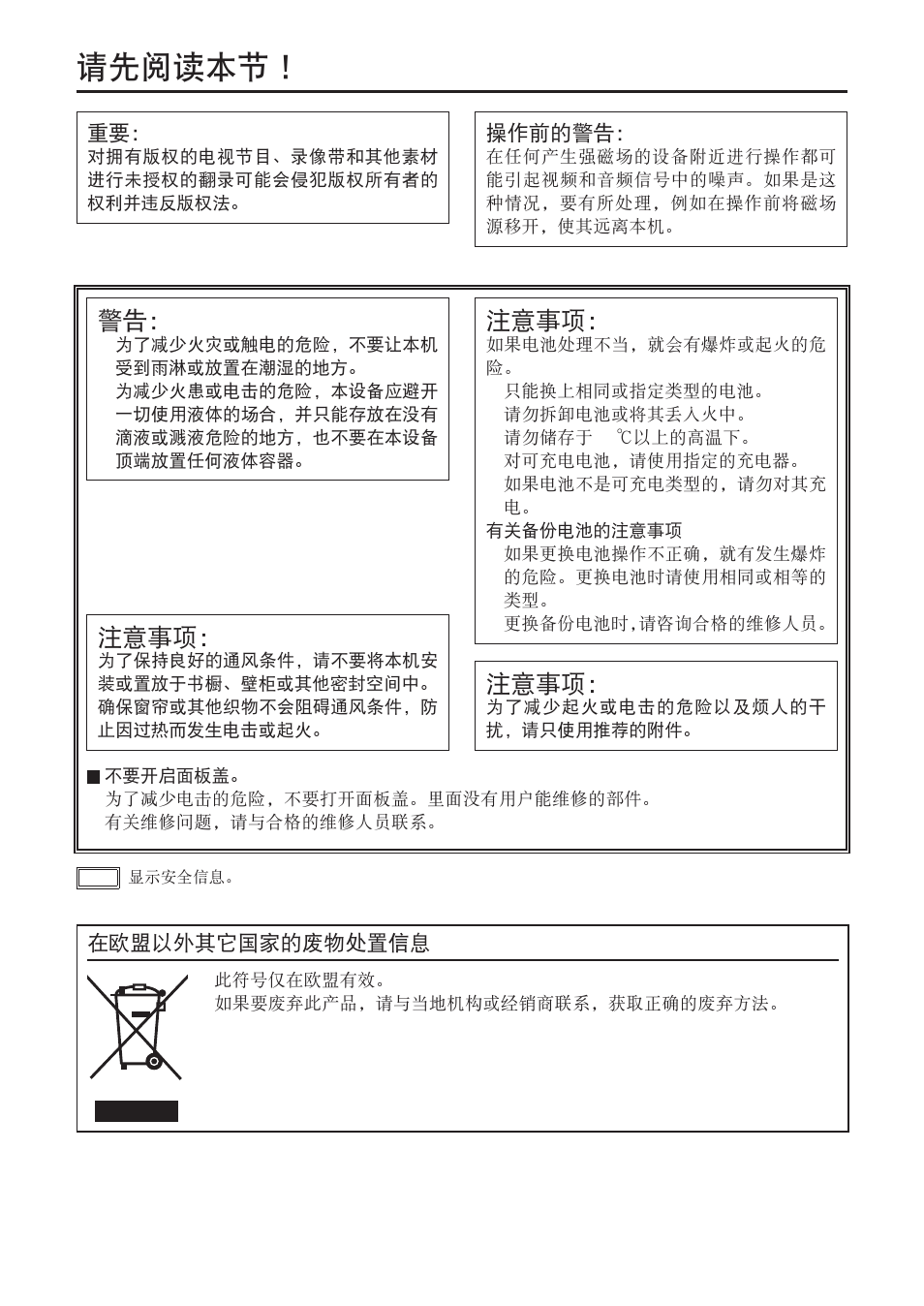 请先阅读本节, 注意事项 | Panasonic AJ-PCS060G User Manual | Page 34 / 96