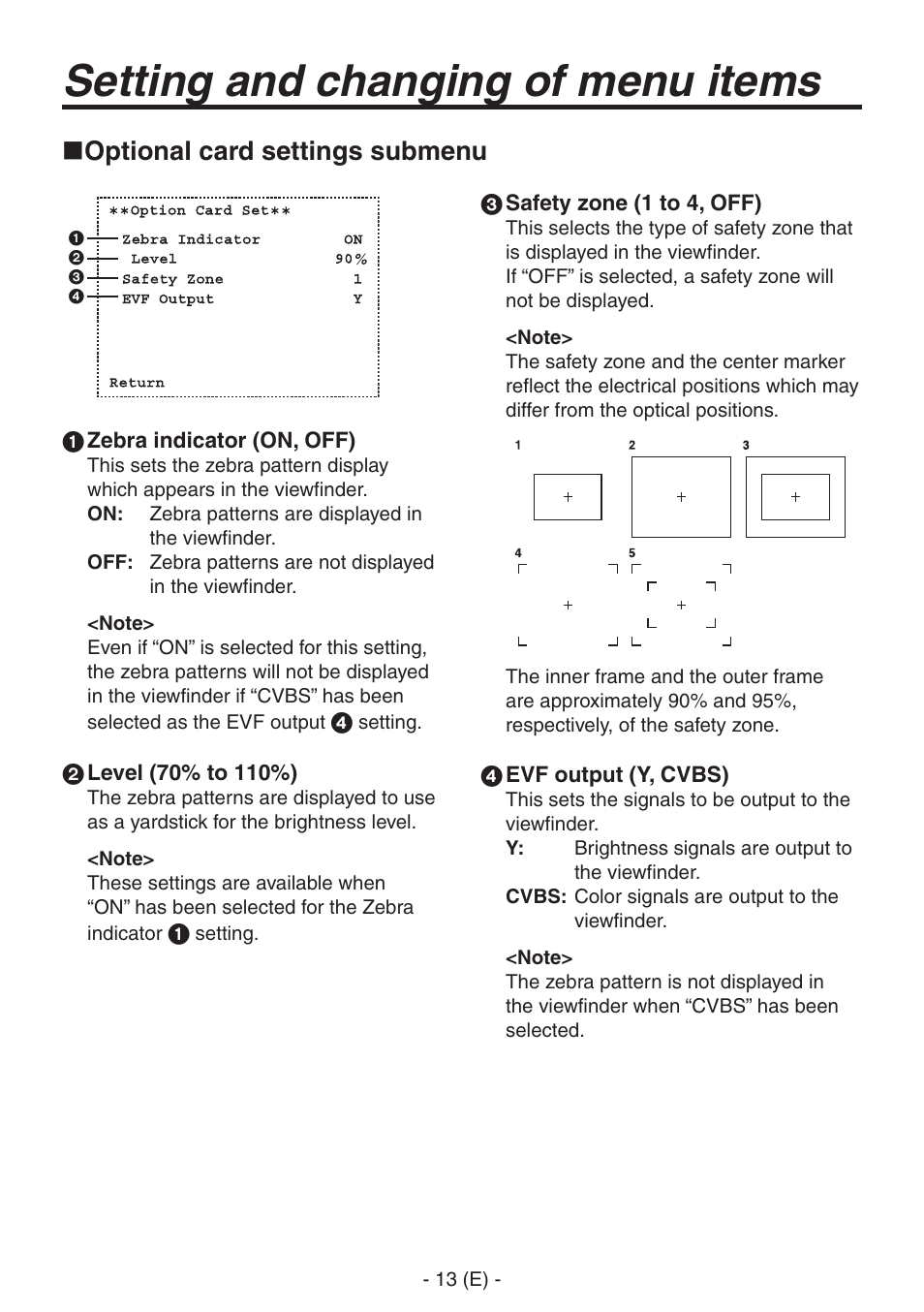Optional card settings submenu, Setting and changing of menu items | Panasonic AW-PB506AL User Manual | Page 14 / 17
