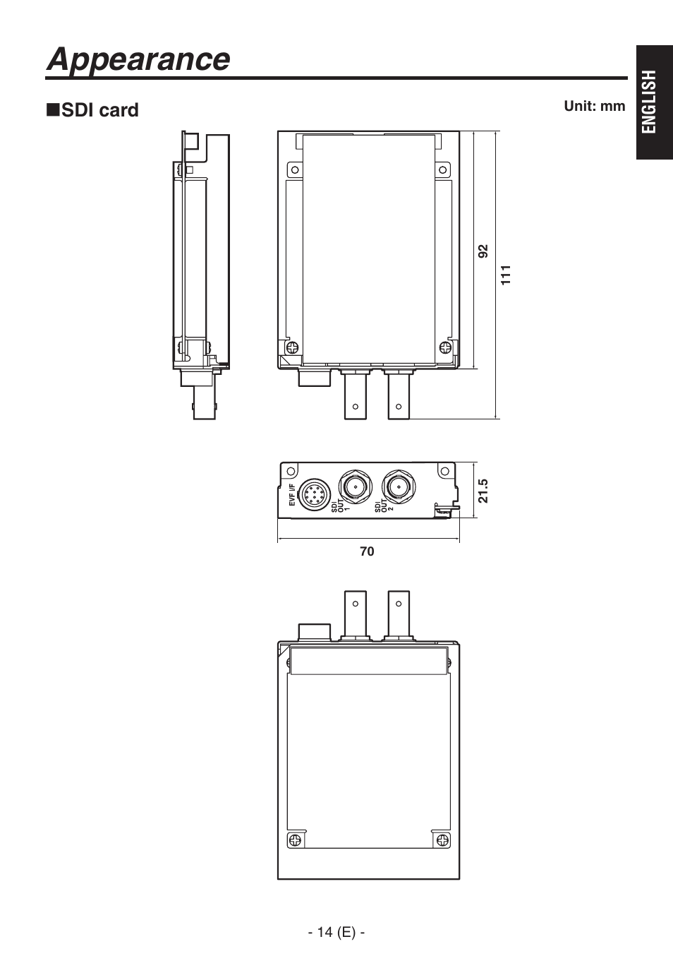 Appearance, Sdi card | Panasonic AW-PB506AL User Manual | Page 15 / 17