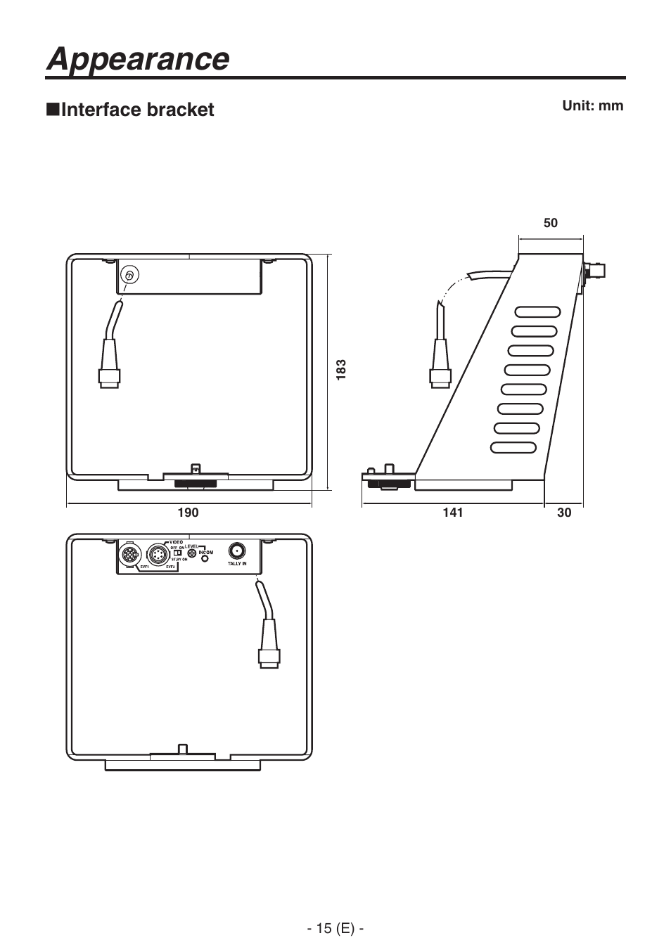 Interface brcket (aw-pb506a u02), Appearance, Interface bracket | Panasonic AW-PB506AL User Manual | Page 16 / 17