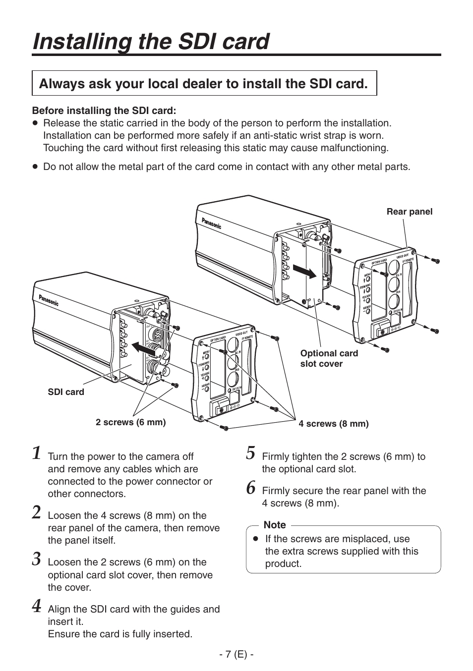 Installing the sdi card | Panasonic AW-PB506AL User Manual | Page 8 / 17