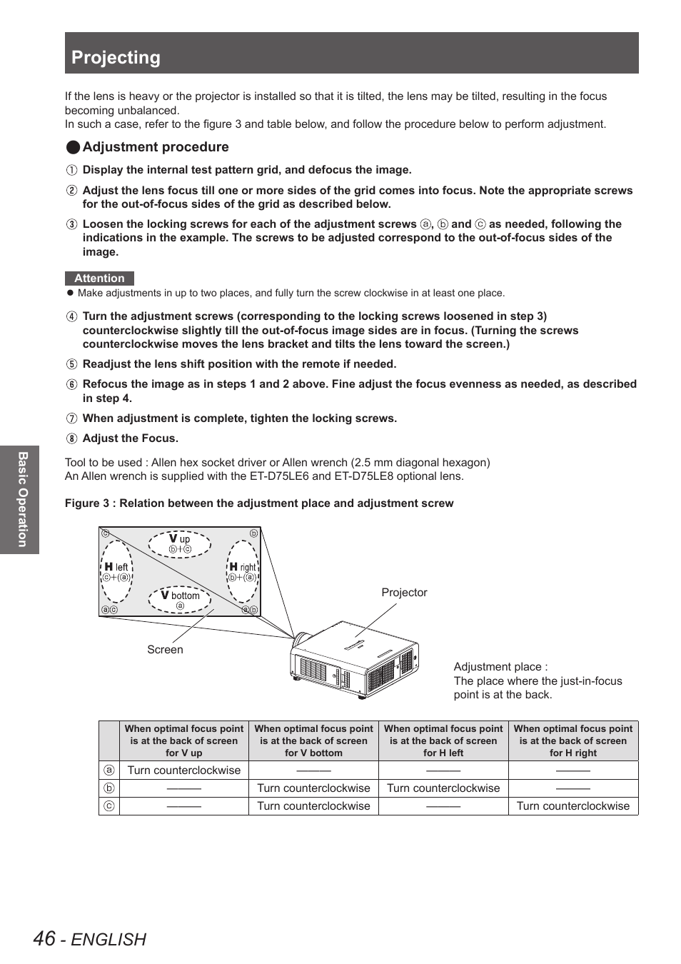 Projecting, English | Panasonic PT-DW90XE User Manual | Page 46 / 130