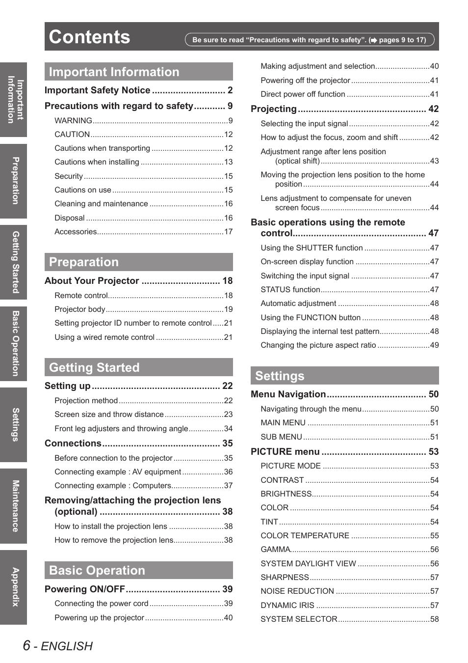 Panasonic PT-DW90XE User Manual | Page 6 / 130