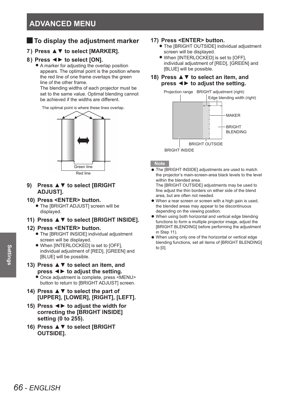 Advanced menu, English | Panasonic PT-DW90XE User Manual | Page 66 / 130