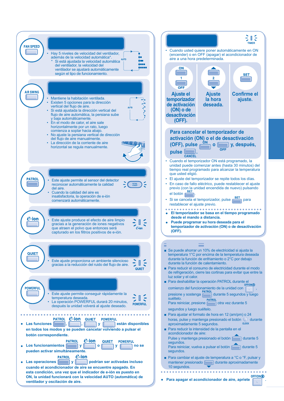 Tipo de operación | Panasonic CU-E12GKE User Manual | Page 11 / 14