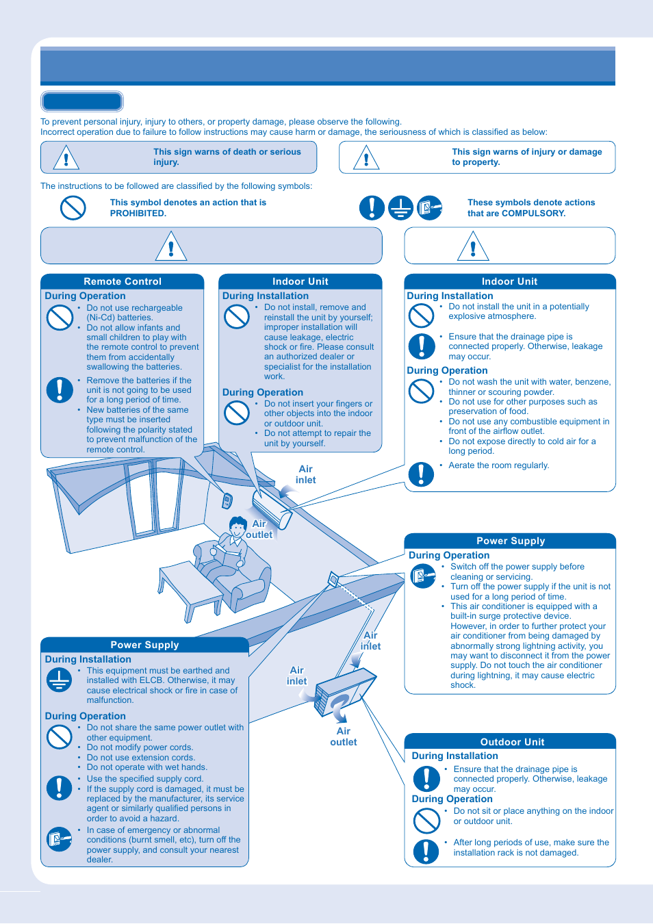 Safety precautions, Warning caution, Warning | Caution | Panasonic CU-E12GKE User Manual | Page 2 / 14