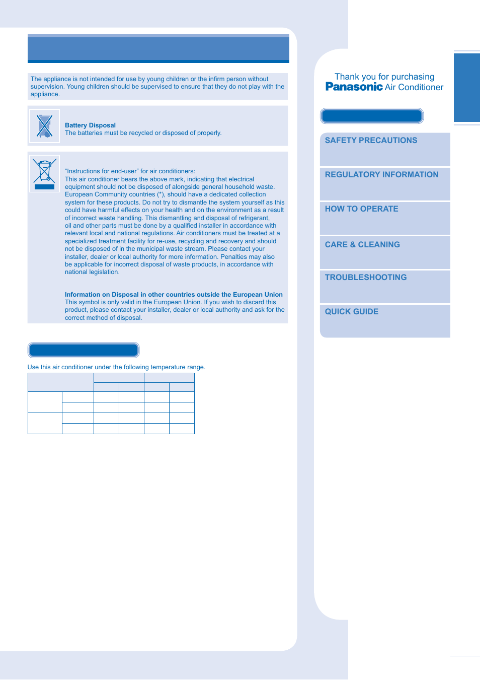 Regulatory information, Back cover | Panasonic CU-E12GKE User Manual | Page 3 / 14