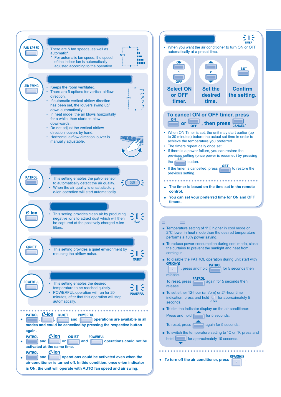 Feature operation | Panasonic CU-E12GKE User Manual | Page 5 / 14