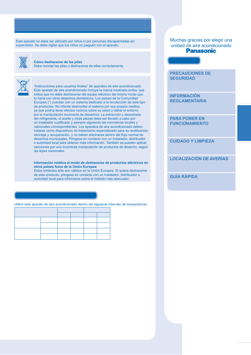 Información reglamentaria, Cubierta trasera | Panasonic CU-E12GKE User Manual | Page 9 / 14