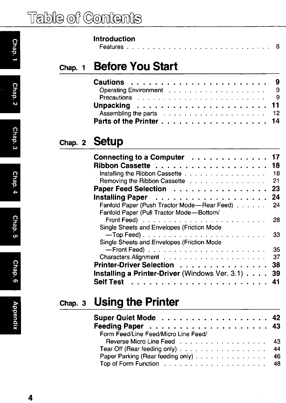 Before you start, Setup, Using the printer | Panasonic KX-P3124 User Manual | Page 4 / 123