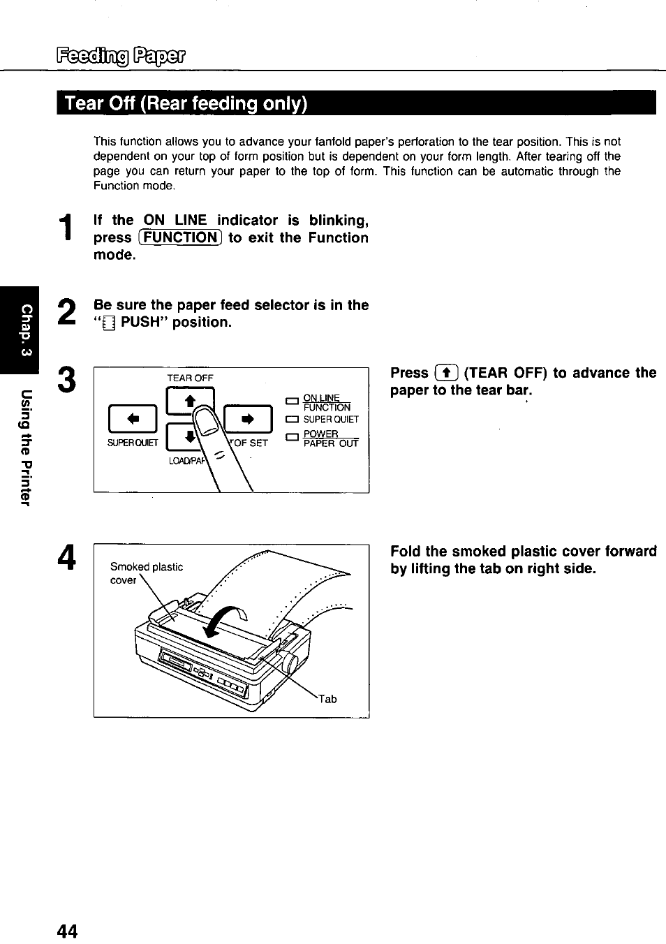 Tear off (rear feeding only) | Panasonic KX-P3124 User Manual | Page 44 / 123