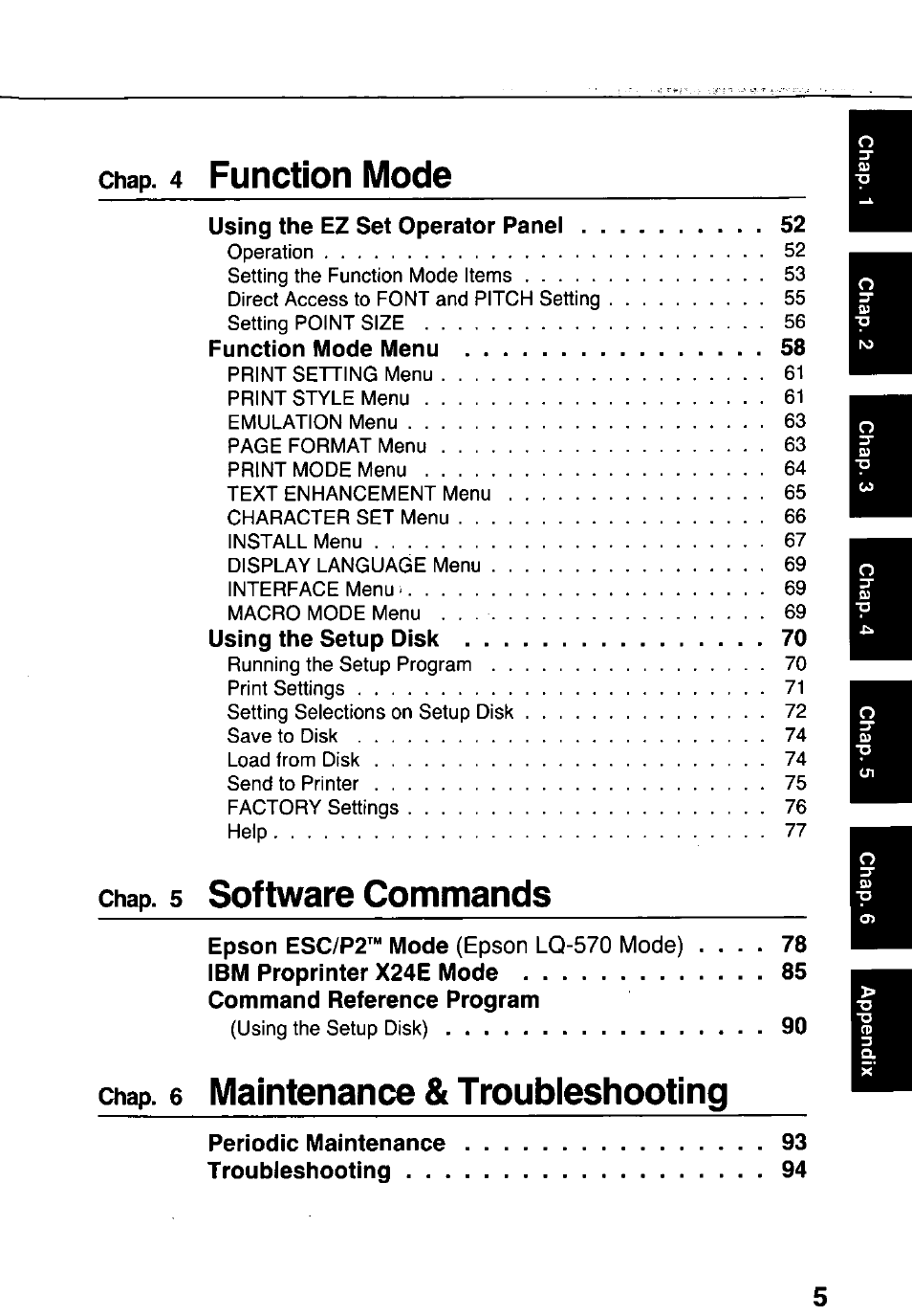 Software commands, Maintenance & troubleshooting | Panasonic KX-P3124 User Manual | Page 5 / 123