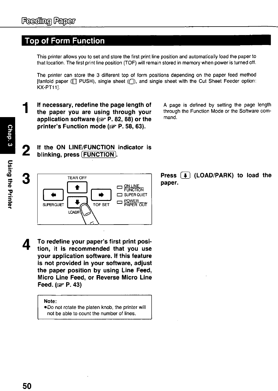 Top of form function | Panasonic KX-P3124 User Manual | Page 50 / 123