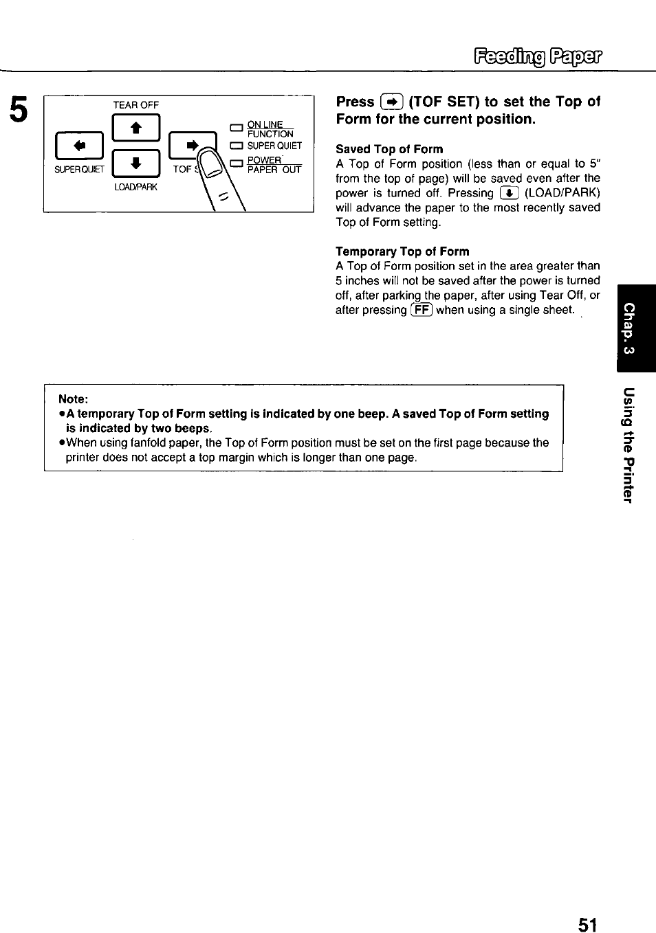 Saved top of form, Temporary top of form, Note | Panasonic KX-P3124 User Manual | Page 51 / 123