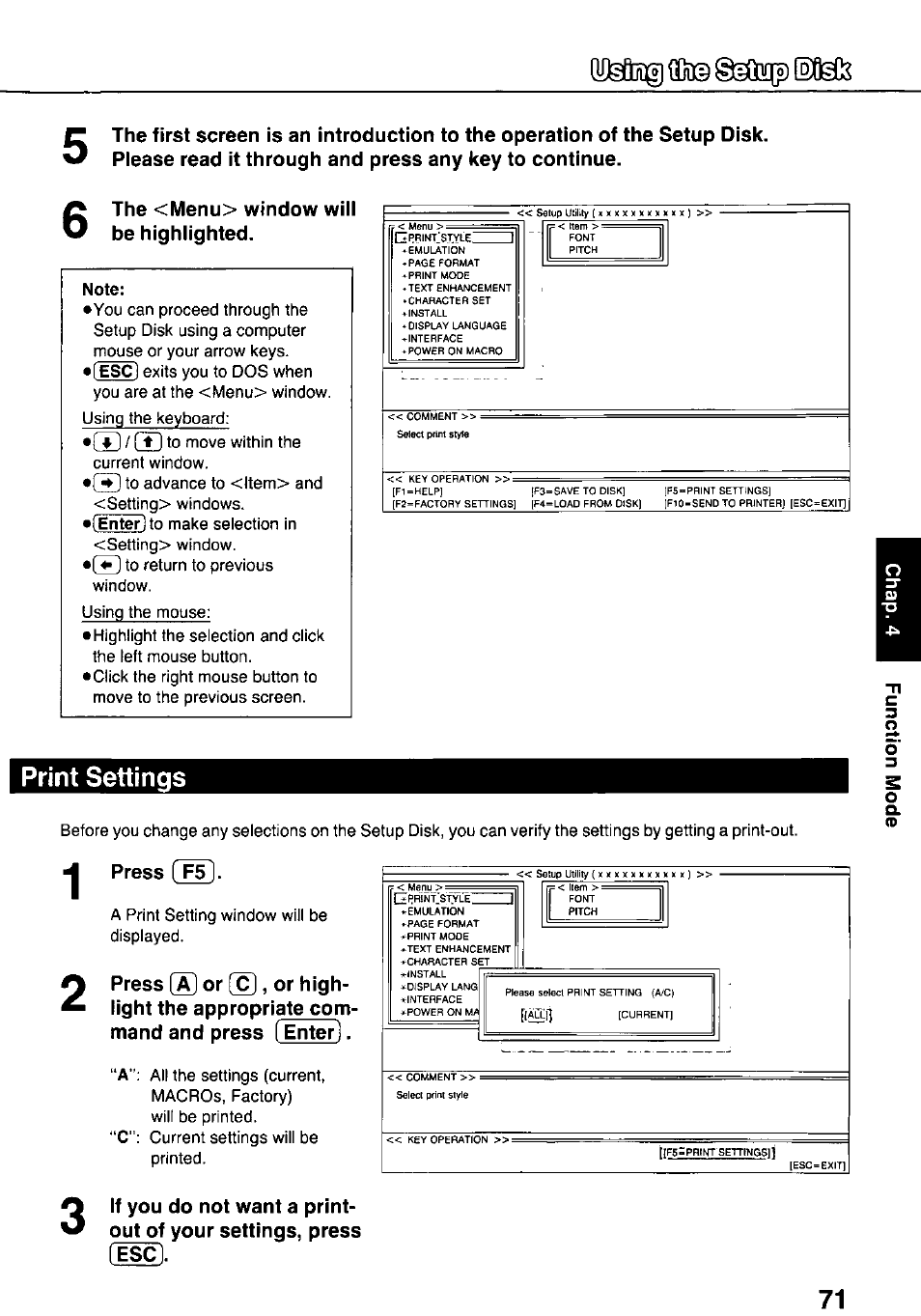 Note, Print settings | Panasonic KX-P3124 User Manual | Page 71 / 123