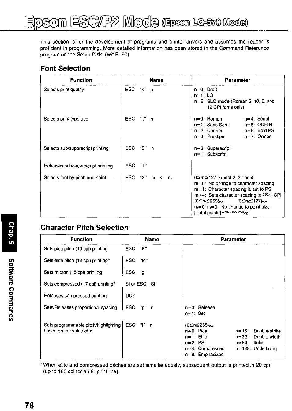 Olorü, Font selection, Character pitch selection | Panasonic KX-P3124 User Manual | Page 78 / 123