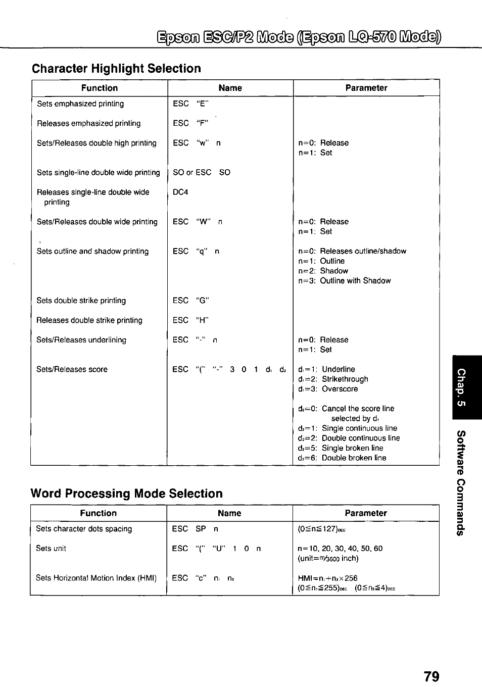 Character highlight selection, Word processing mode selection | Panasonic KX-P3124 User Manual | Page 79 / 123