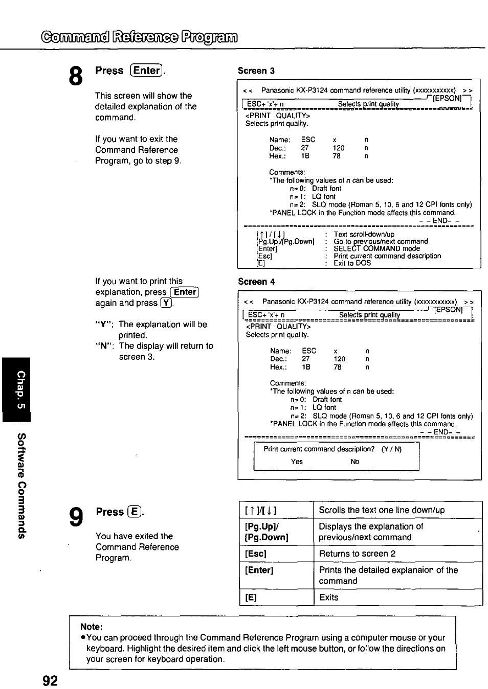 Press [enter, Screen 3, Screen 4 | Press (e, Note | Panasonic KX-P3124 User Manual | Page 92 / 123