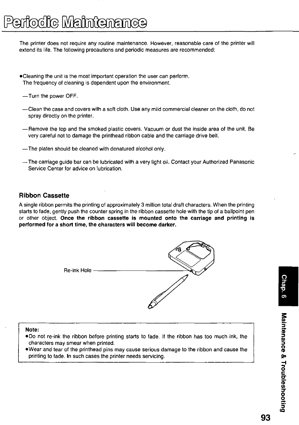 Ribbon cassette, Note | Panasonic KX-P3124 User Manual | Page 93 / 123