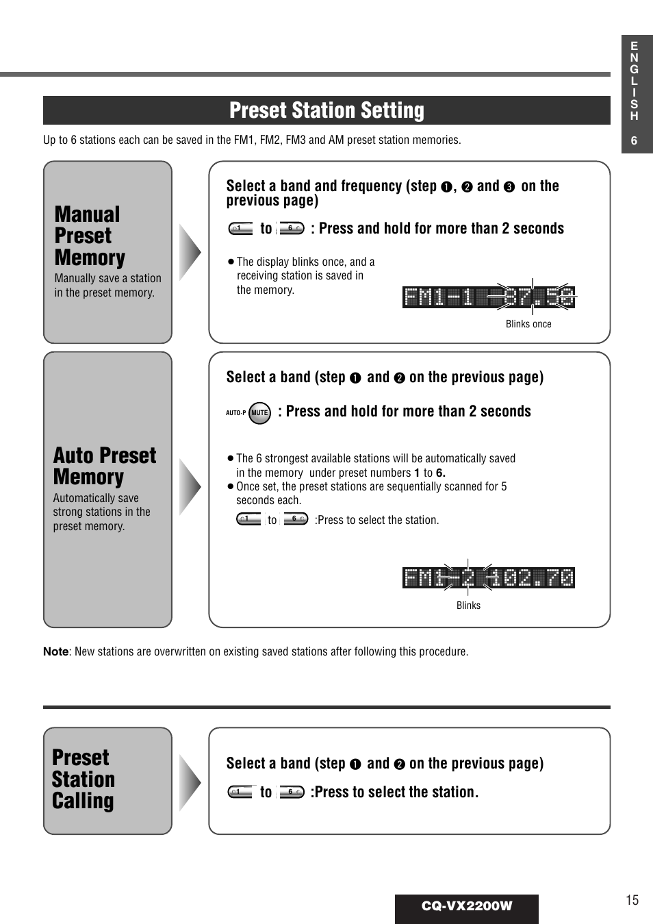 Preset station setting | Panasonic CQ-VX2200W User Manual | Page 9 / 40