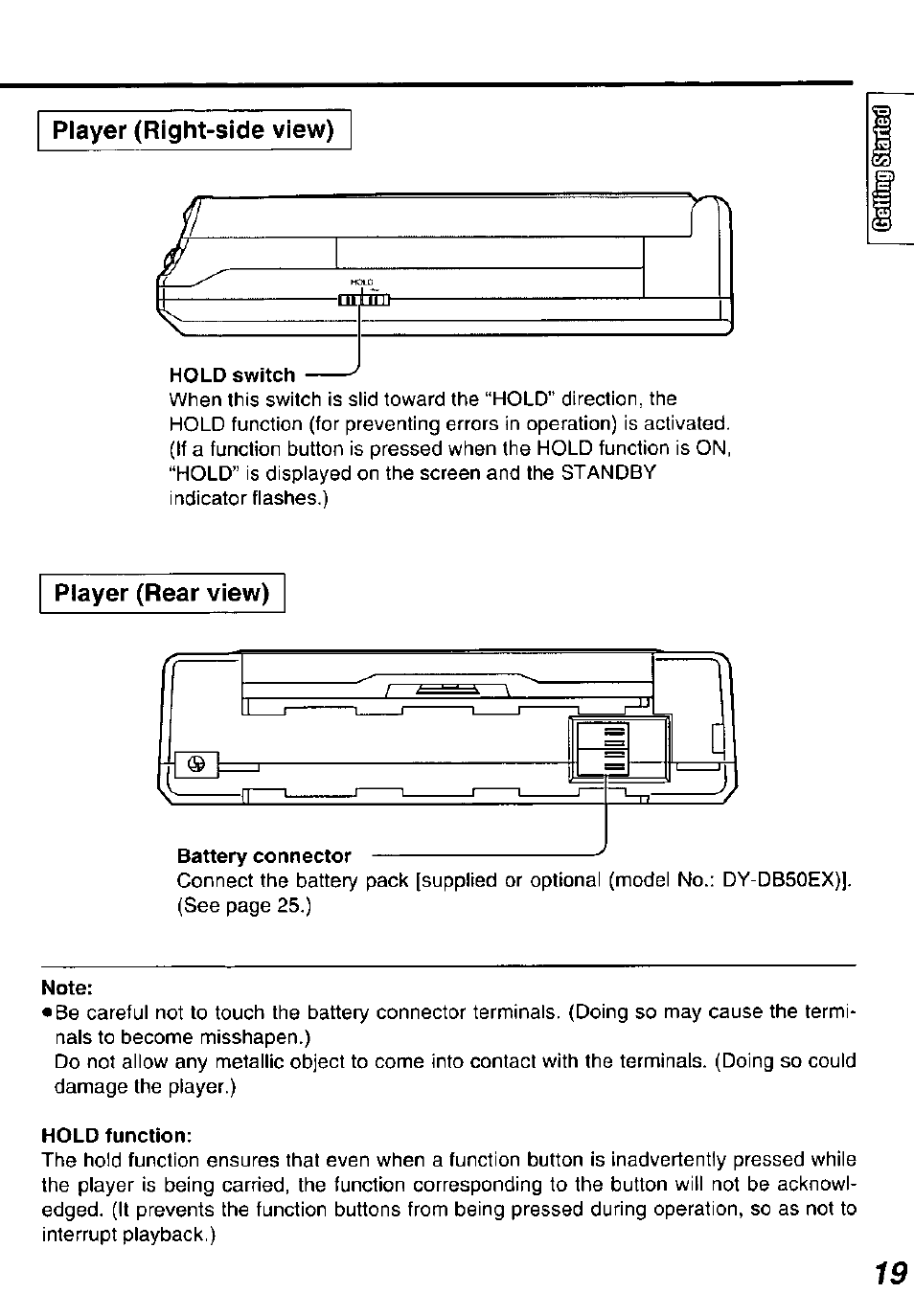 Player (right-side view) | Panasonic DVDL50D User Manual | Page 19 / 84