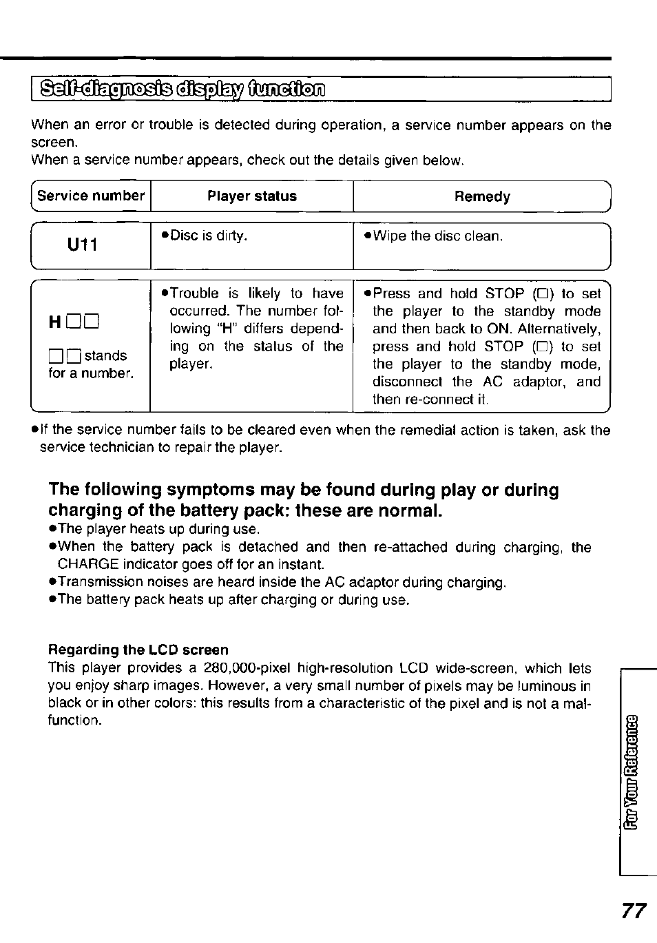 Regarding the lcd screen | Panasonic DVDL50D User Manual | Page 77 / 84
