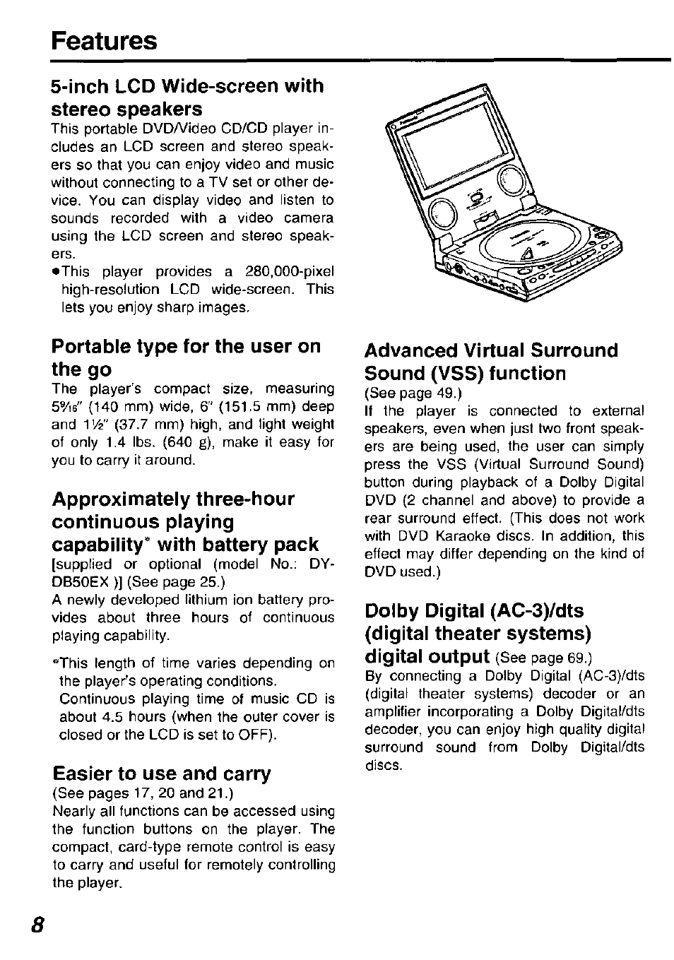 Features | Panasonic DVDL50D User Manual | Page 8 / 84