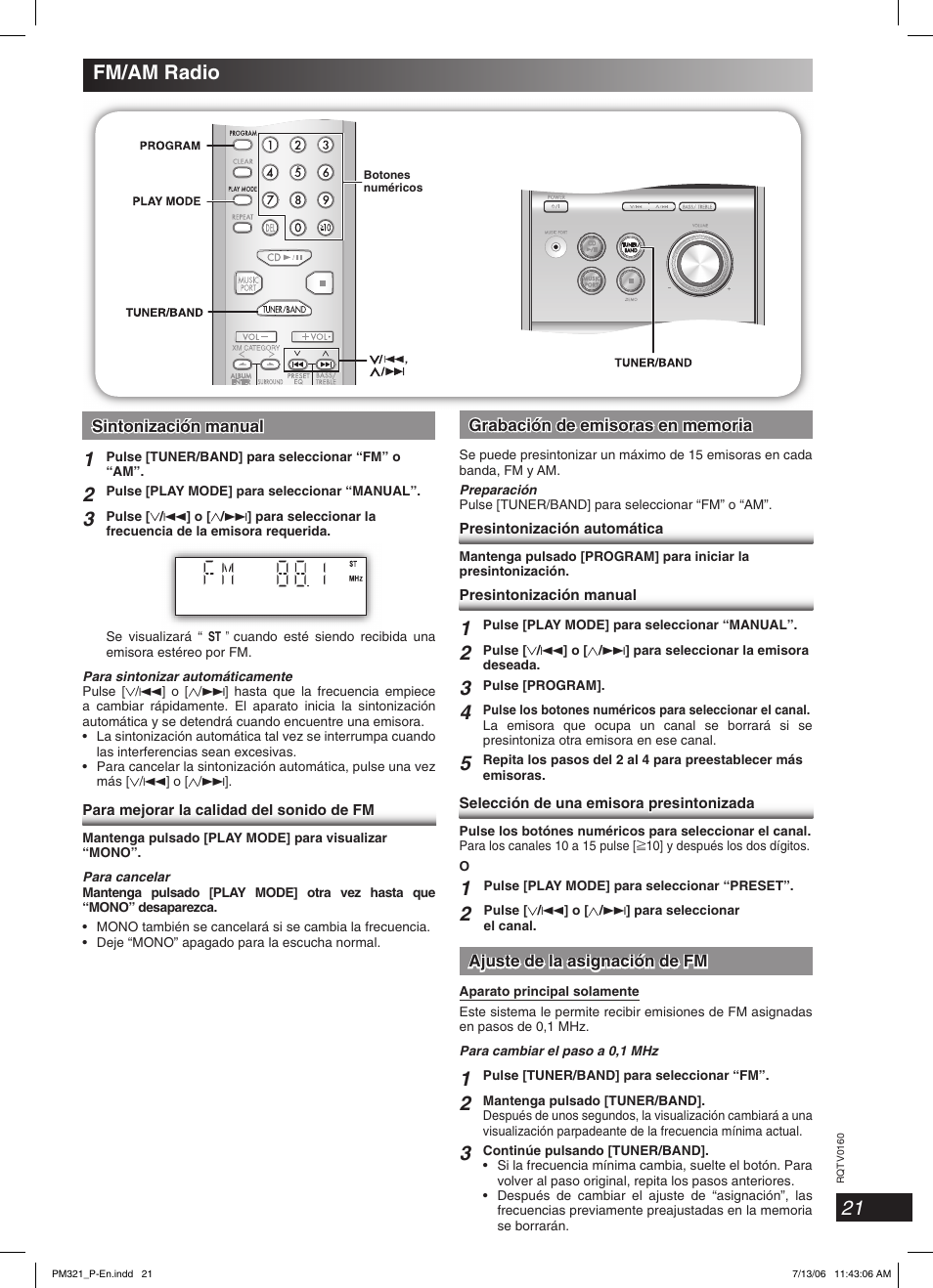 Fm/am radio, 21 fm/am radio | Panasonic SC-PM321 User Manual | Page 21 / 24