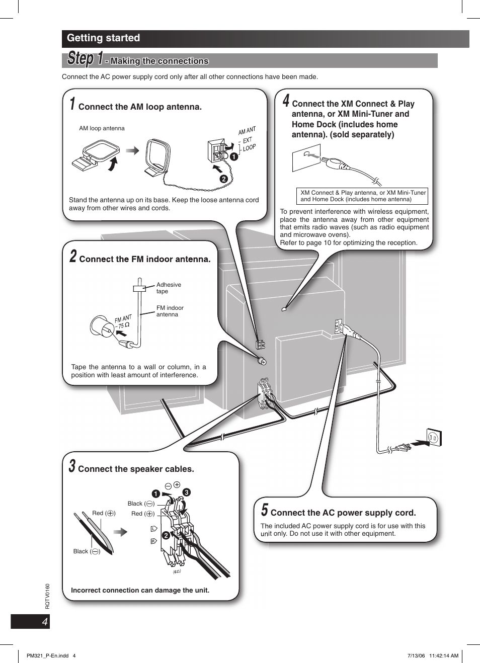 Getting started, Step 1 | Panasonic SC-PM321 User Manual | Page 4 / 24