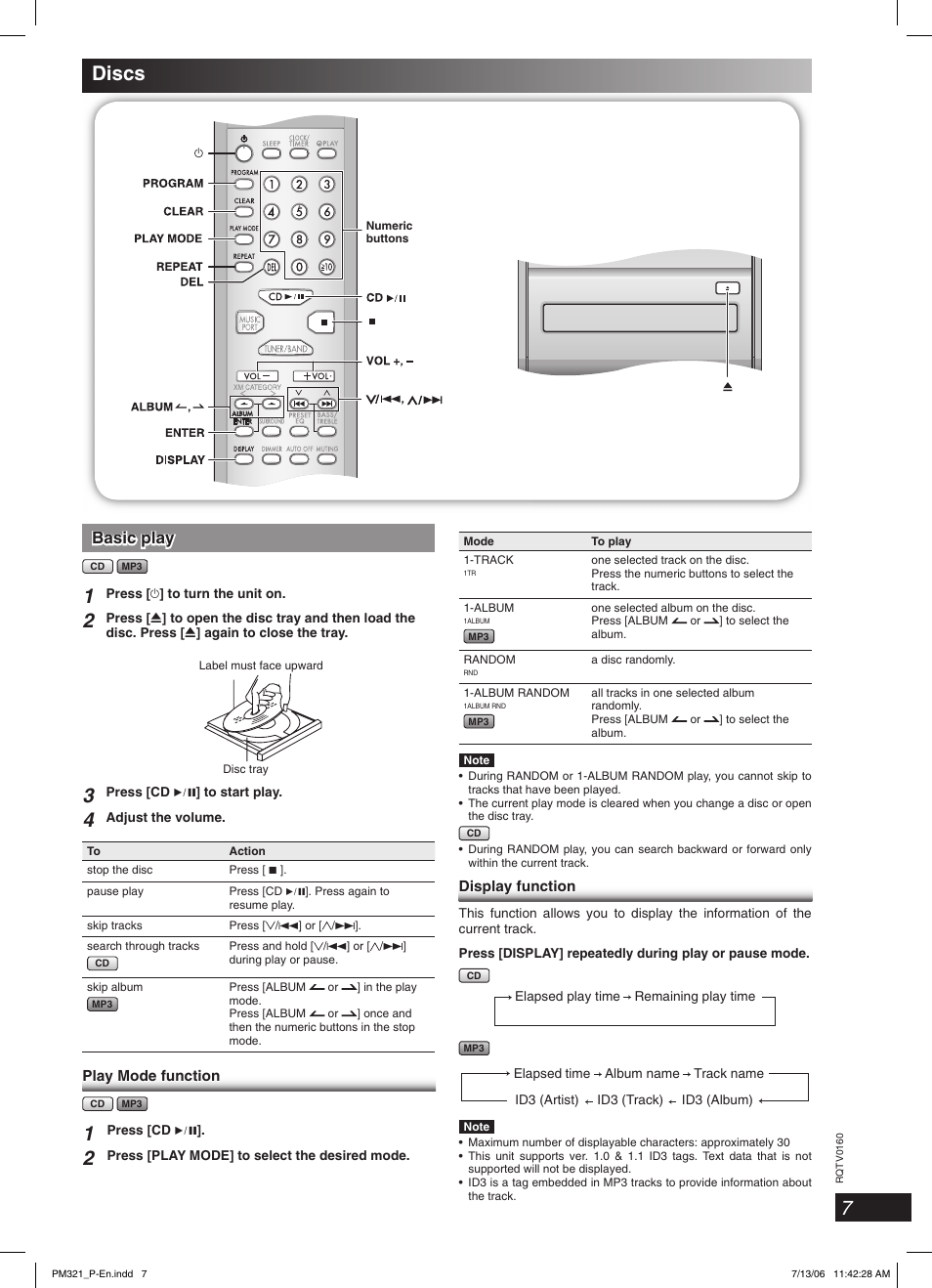 Discs, Basic play | Panasonic SC-PM321 User Manual | Page 7 / 24