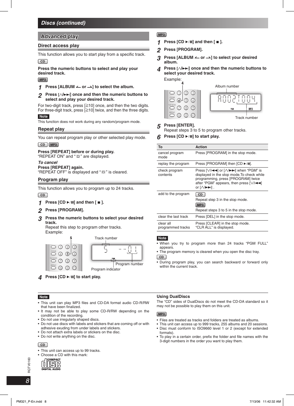 Advanced play, Discs (continued) | Panasonic SC-PM321 User Manual | Page 8 / 24