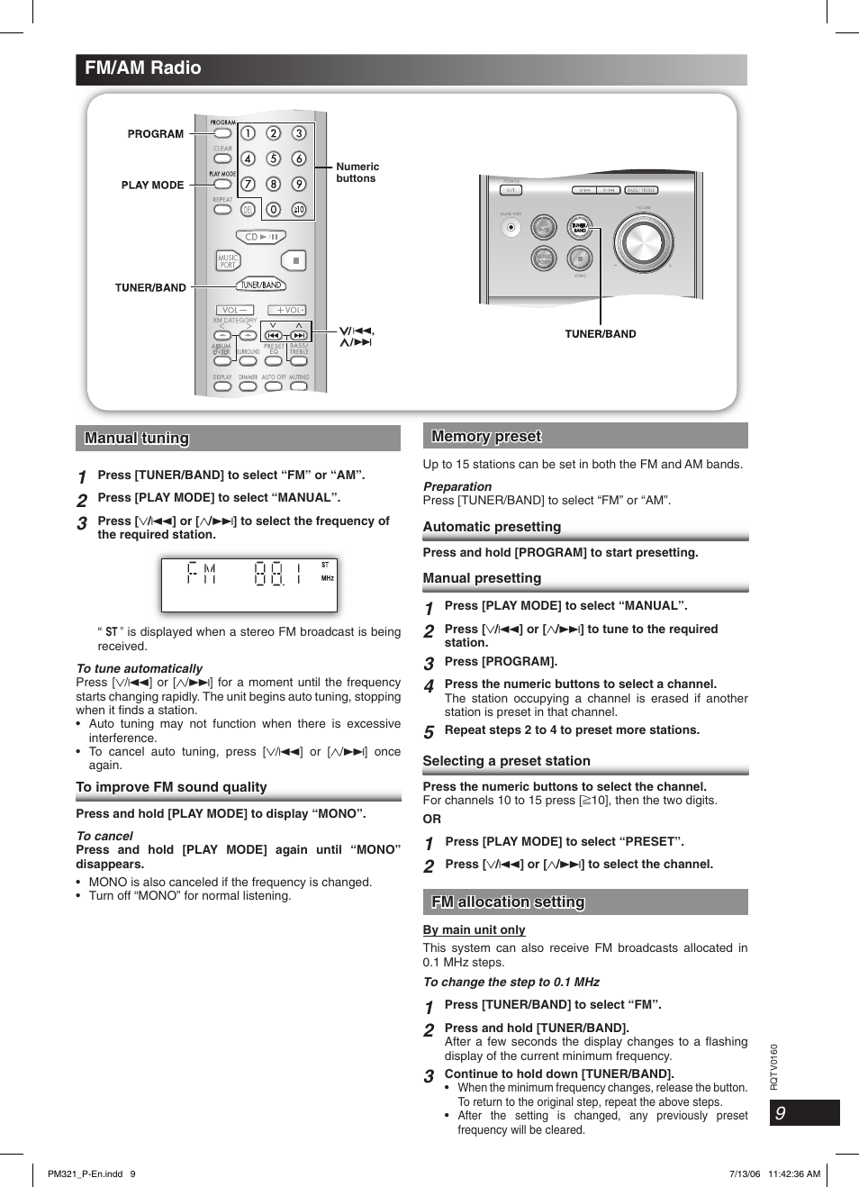 Fm/am radio, 9fm/am radio | Panasonic SC-PM321 User Manual | Page 9 / 24