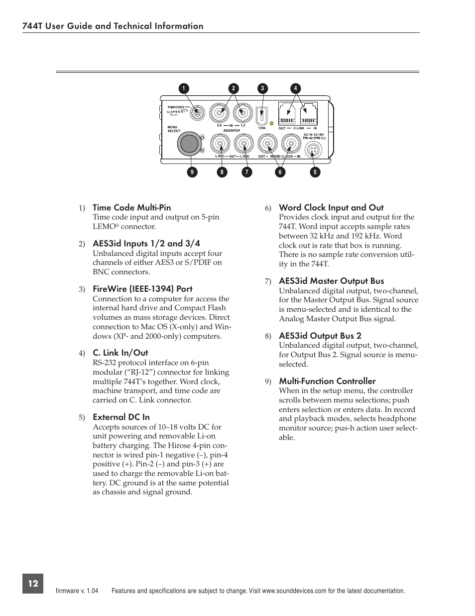 Right panel connectors and controls | Panasonic 744T User Manual | Page 14 / 64