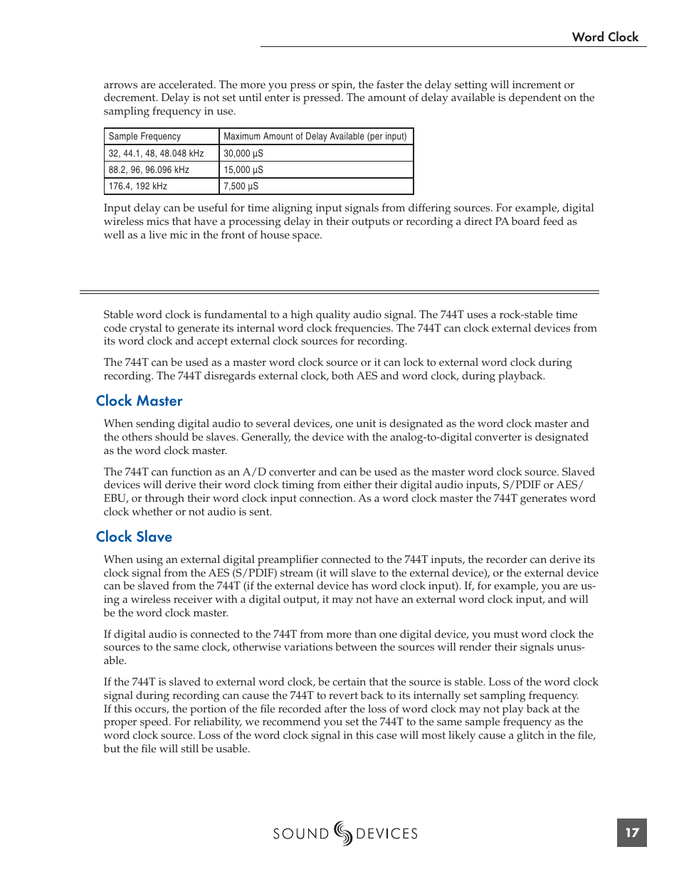 Word clock, Clock master, Clock slave | Panasonic 744T User Manual | Page 19 / 64