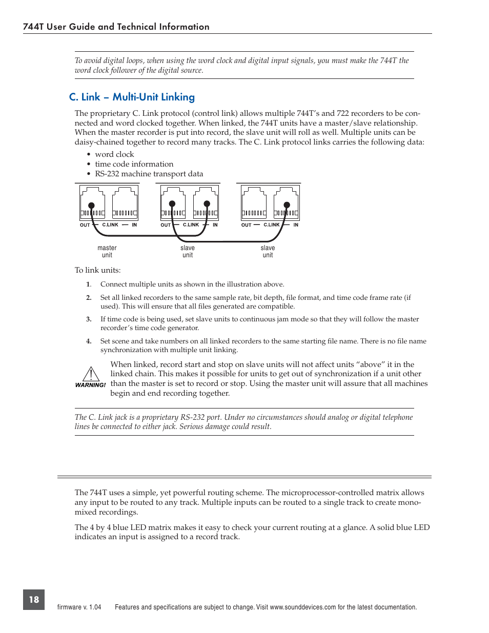 Input-to-track routing, C. link – multi-unit linking | Panasonic 744T User Manual | Page 20 / 64