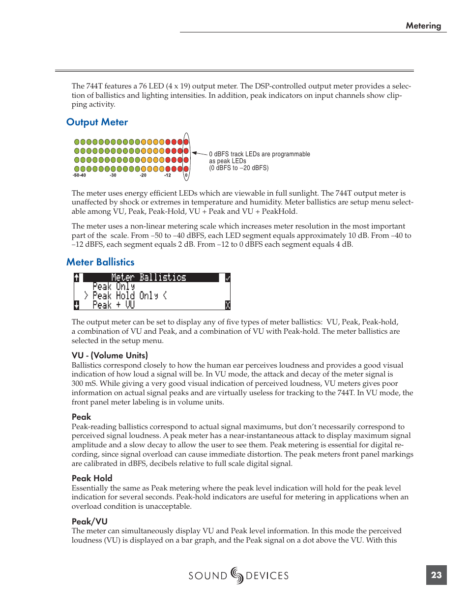 Metering, Output meter, Meter ballistics | Panasonic 744T User Manual | Page 25 / 64