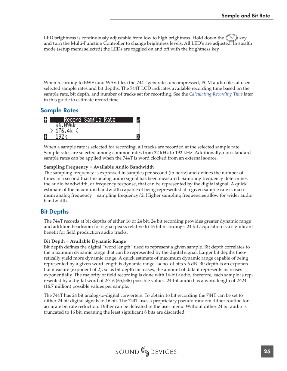 Sample rate and bit depth, Sample rates, Bit depths | Panasonic 744T User Manual | Page 27 / 64