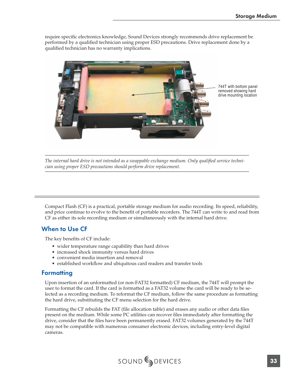 Storage medium – compact flash, When to use cf, Formatting | Panasonic 744T User Manual | Page 35 / 64