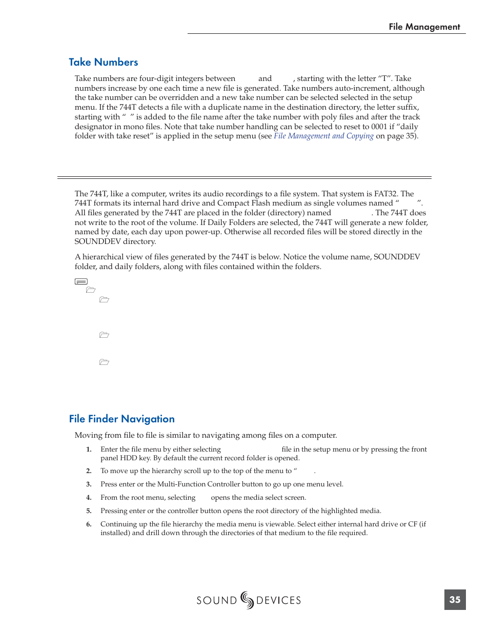 File management and copying, Take numbers, File finder navigation | Panasonic 744T User Manual | Page 37 / 64