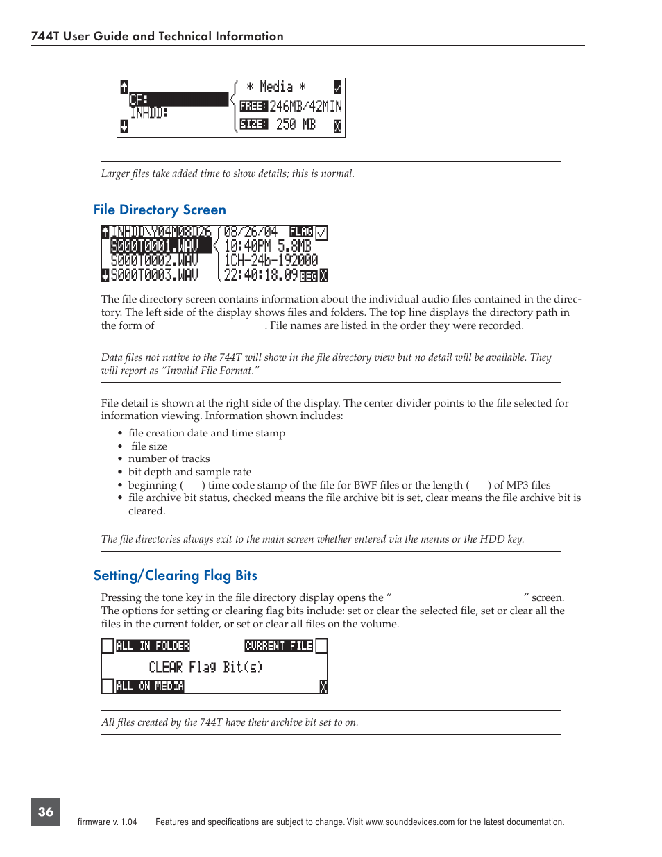 File directory screen, Setting/clearing flag bits | Panasonic 744T User Manual | Page 38 / 64