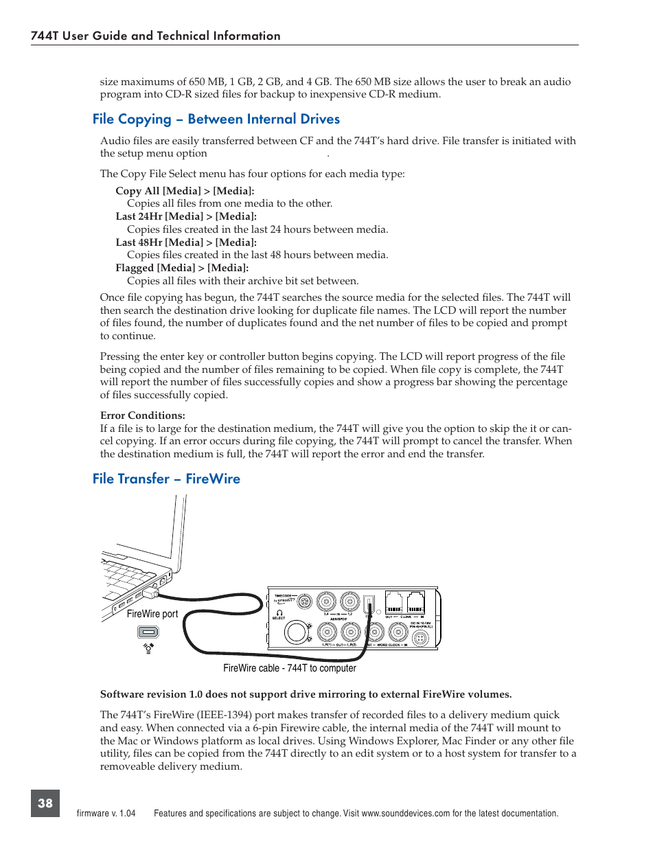 File copying – between internal drives, File transfer – firewire | Panasonic 744T User Manual | Page 40 / 64