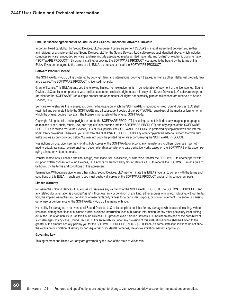 Software license | Panasonic 744T User Manual | Page 62 / 64