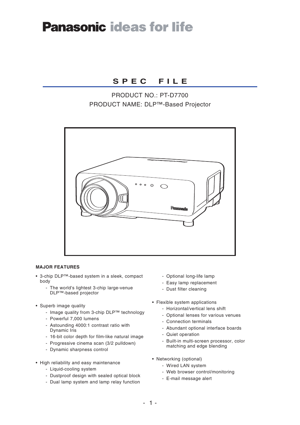 Panasonic PT-D7700 User Manual | 6 pages