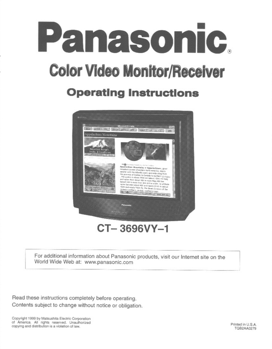 Panasonic CT-3696VY-1 User Manual | 52 pages